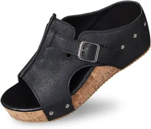 Orthopedic Wedge Sandals for Women Comfortable Open Toe Slip On Slides Casual Platform Summer Slippers Cork Heeled Sandal Beach Vacation Shoes Boho Ankle Strap Shoe