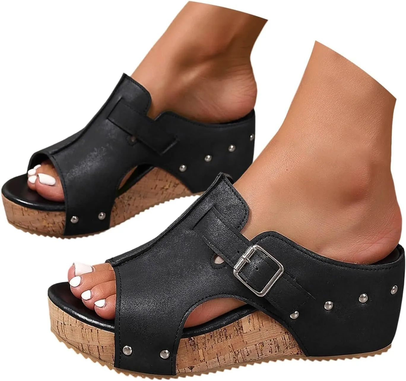 Orthopedic Wedge Sandals for Women Comfortable Open Toe Slip On Slides Casual Platform Summer Slippers Cork Heeled Sandal Beach Vacation Shoes Boho Ankle Strap Shoe