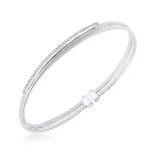 Pave Bar Flat Tuboga Cuff - Silver