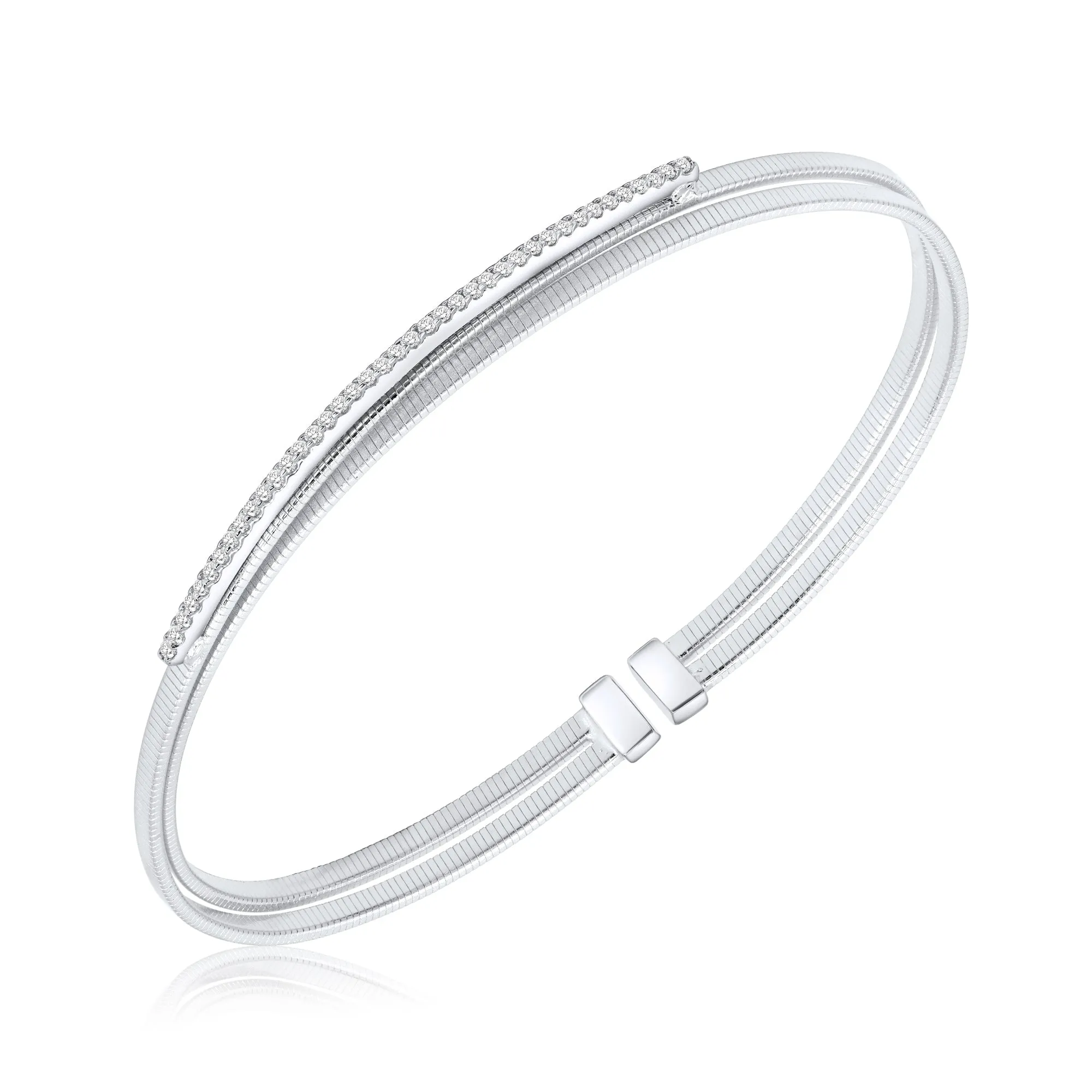 Pave Bar Flat Tuboga Cuff - Silver