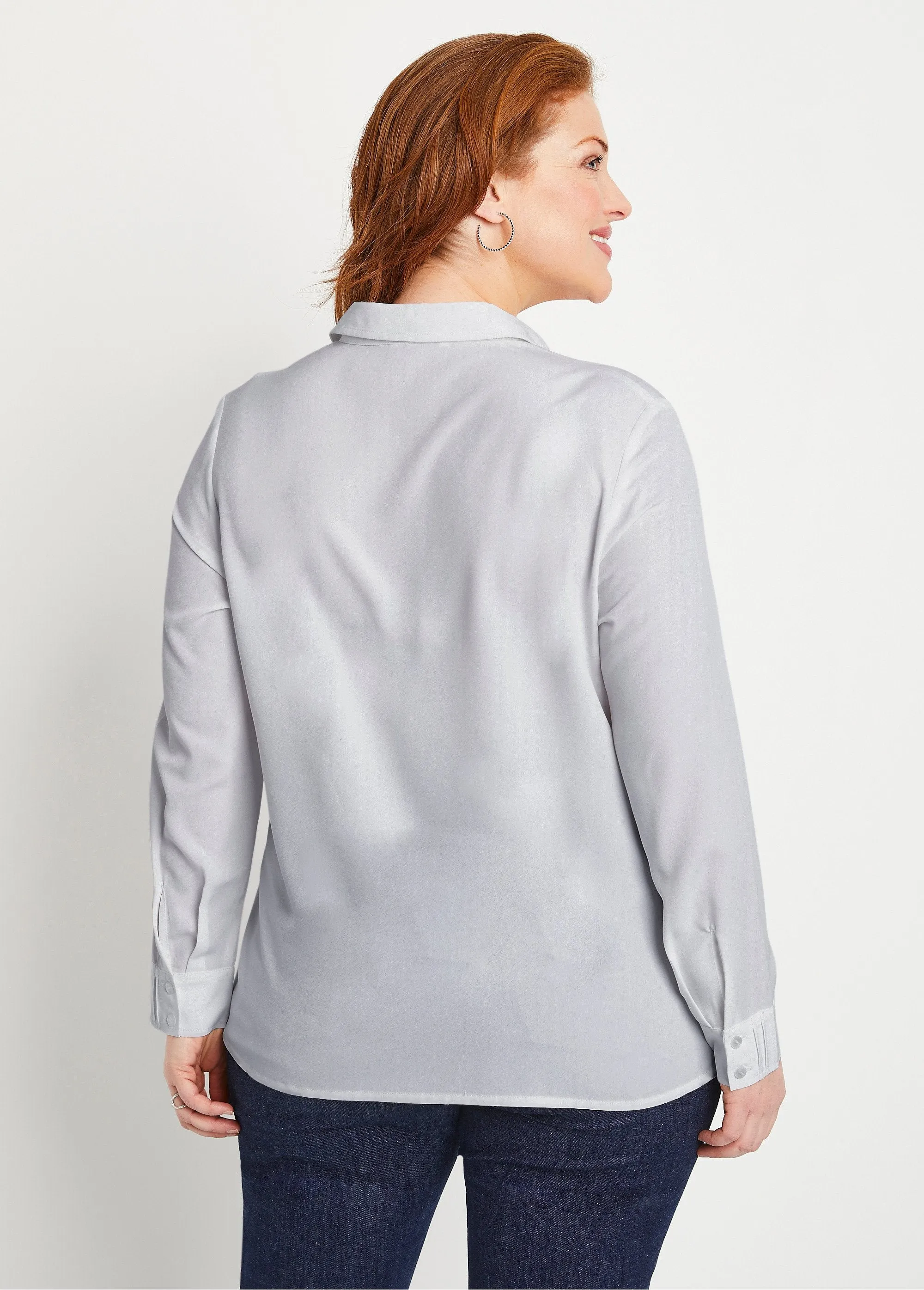 Plain buttoned long rhinestone blouse with shirt collar