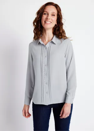 Plain buttoned long rhinestone blouse with shirt collar
