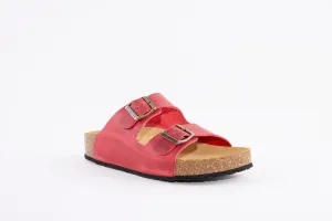 PLAKTON - 340010 DOUBLE BUCKLE FLAT MULE - RED NUBUCK