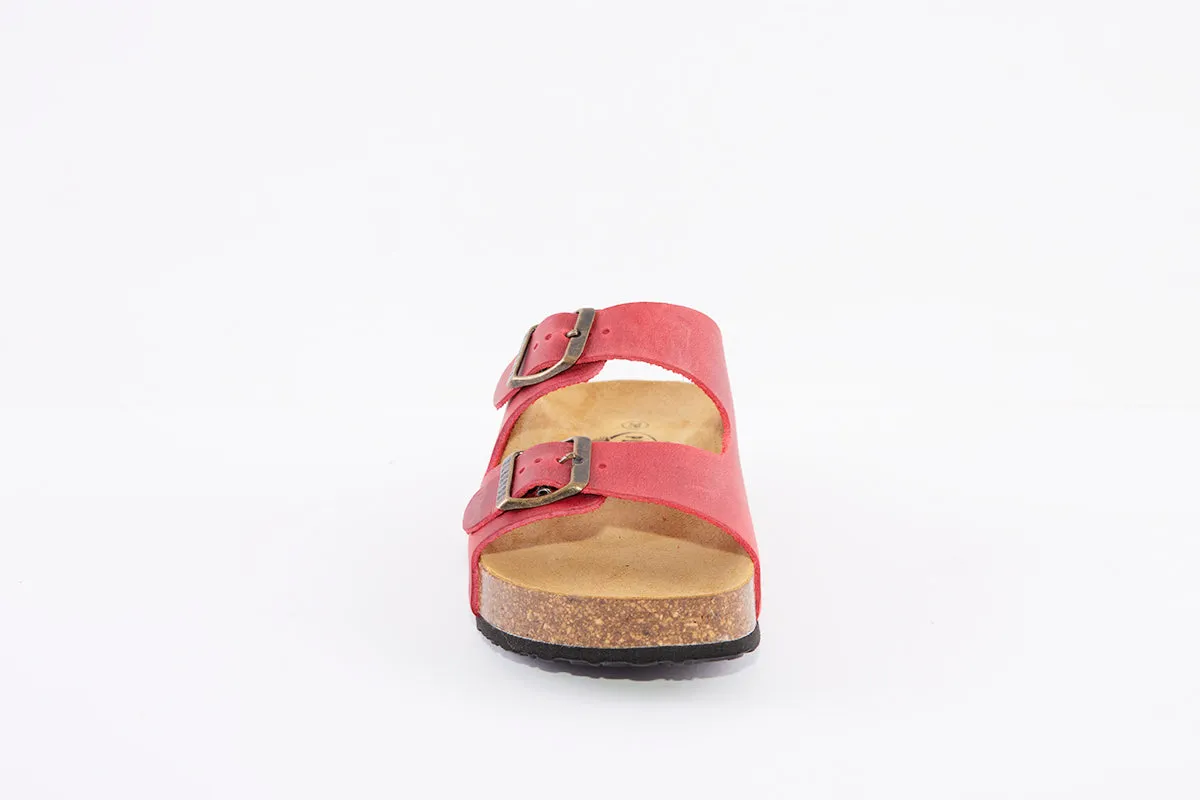 PLAKTON - 340010 DOUBLE BUCKLE FLAT MULE - RED NUBUCK