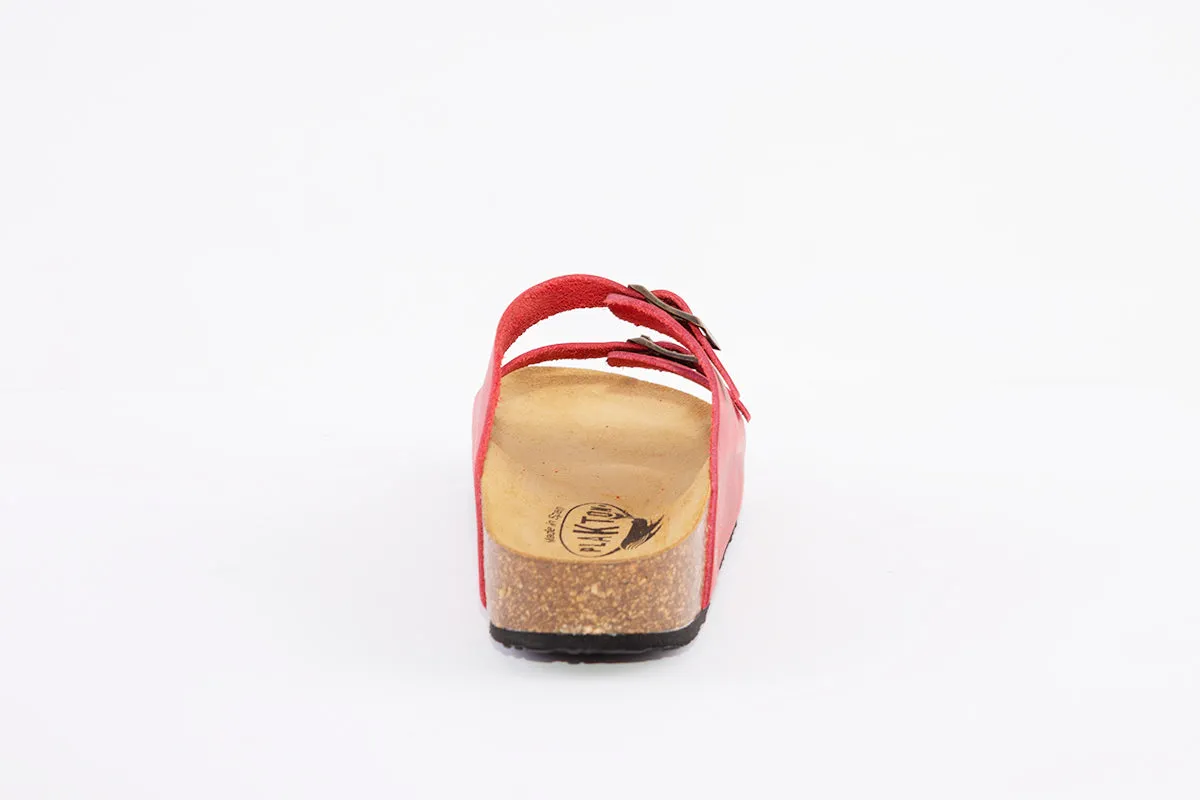 PLAKTON - 340010 DOUBLE BUCKLE FLAT MULE - RED NUBUCK