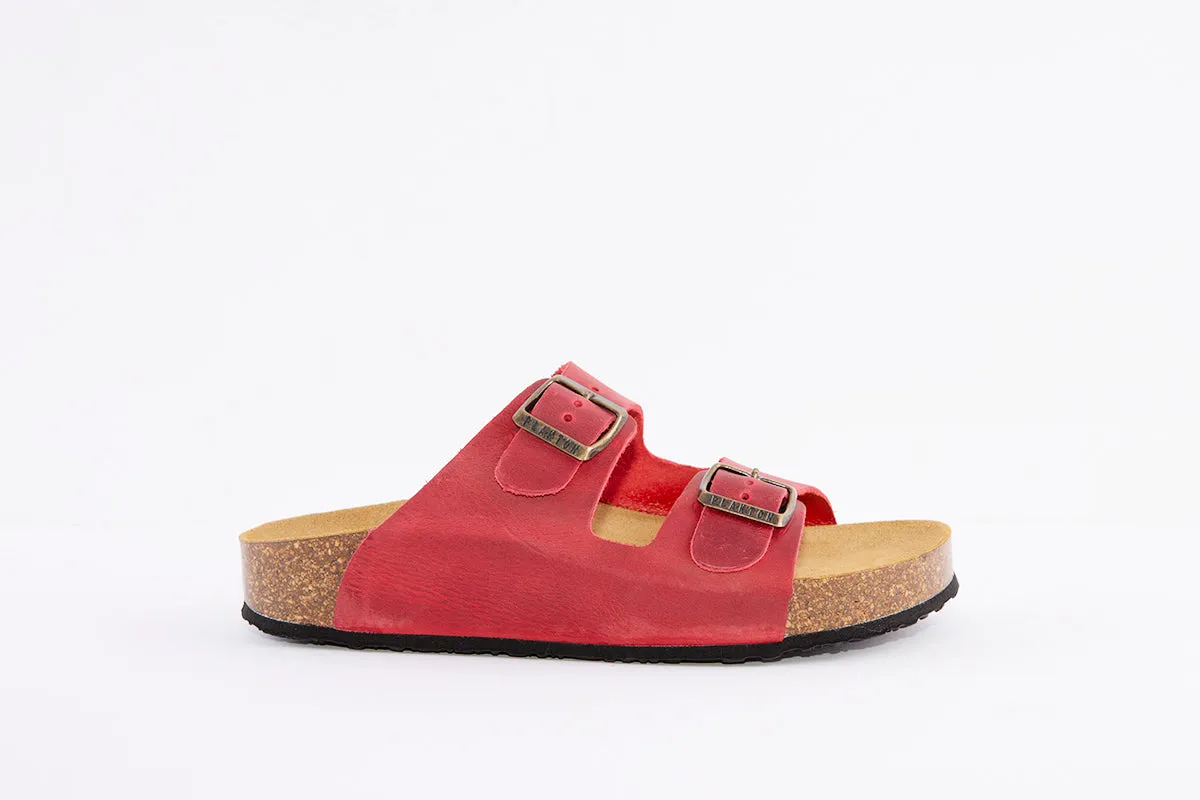 PLAKTON - 340010 DOUBLE BUCKLE FLAT MULE - RED NUBUCK
