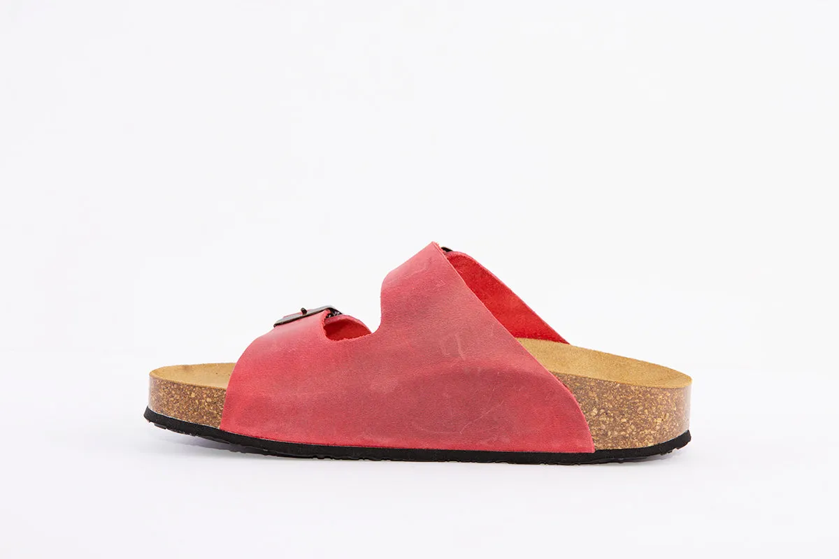 PLAKTON - 340010 DOUBLE BUCKLE FLAT MULE - RED NUBUCK