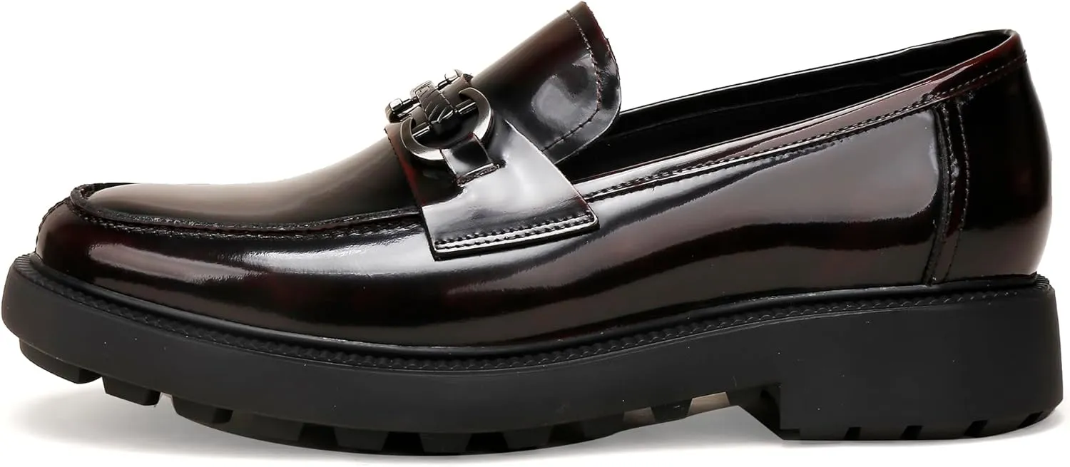 Premium Mens Leather Dress Shoes, Classic Casual Business Buckle Dress Slip on Penny Loafer for Mens
