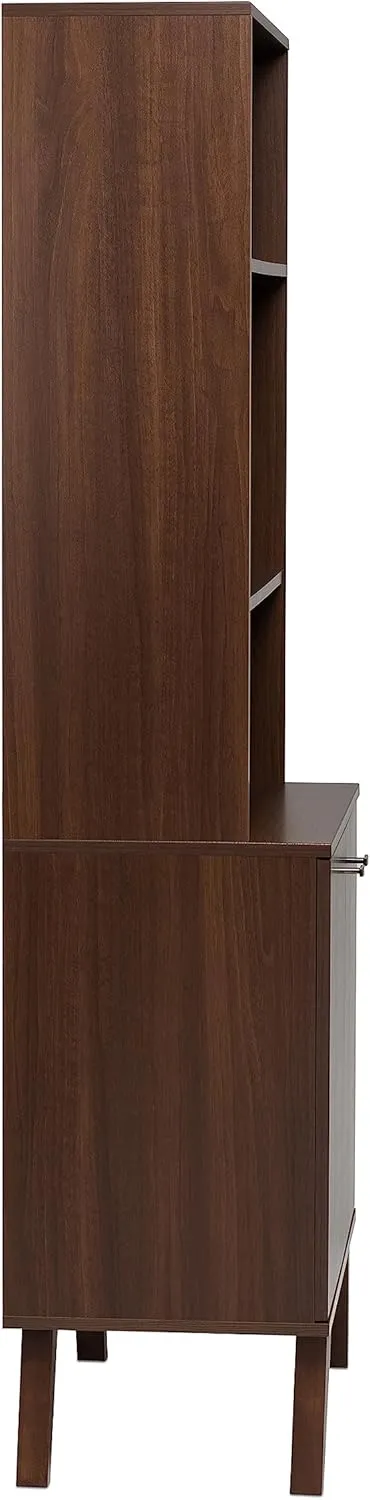 Prepac Milo Mid-Century Modern Tall Bookcase with Adjustable Shelves, Two Doors, and Brushed Brass-Finished Knobs