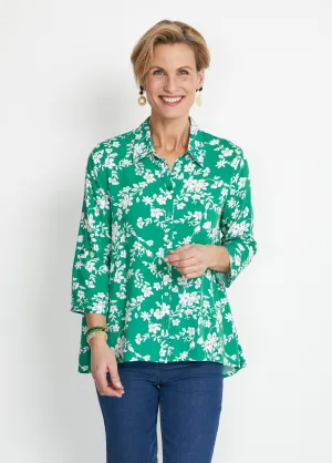 Printed blouse with 3/4 sleeves and longer back