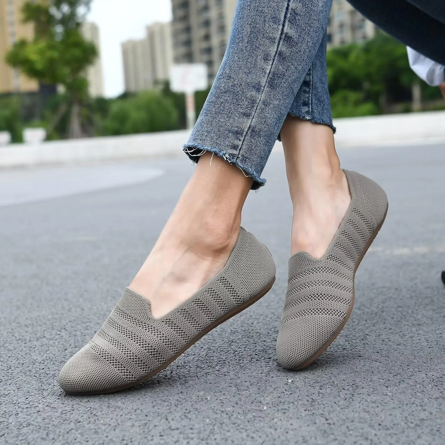 Puxowe Women's Knit Ballet Flats Slip-On Shoes with Low Wedge Sole - Comfortable Round Toe Shoes for Walking, Dress & Casual Outfits