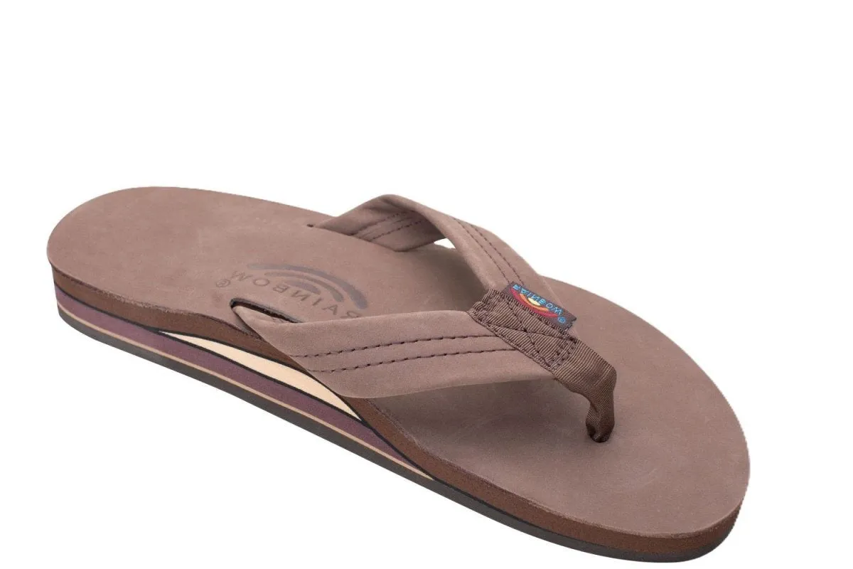 Rainbow Sandals Men's Leather Double Layer Wide Strap Espresso Flip Flop