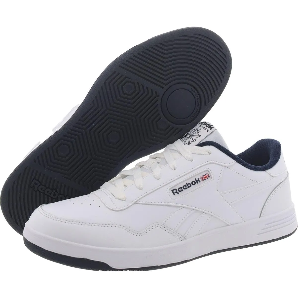 Reebok Mens Faux Leather Trainer Running & Training Shoes 8.5 X-Wide Women/7 X-Wide Men White/Vector Navy