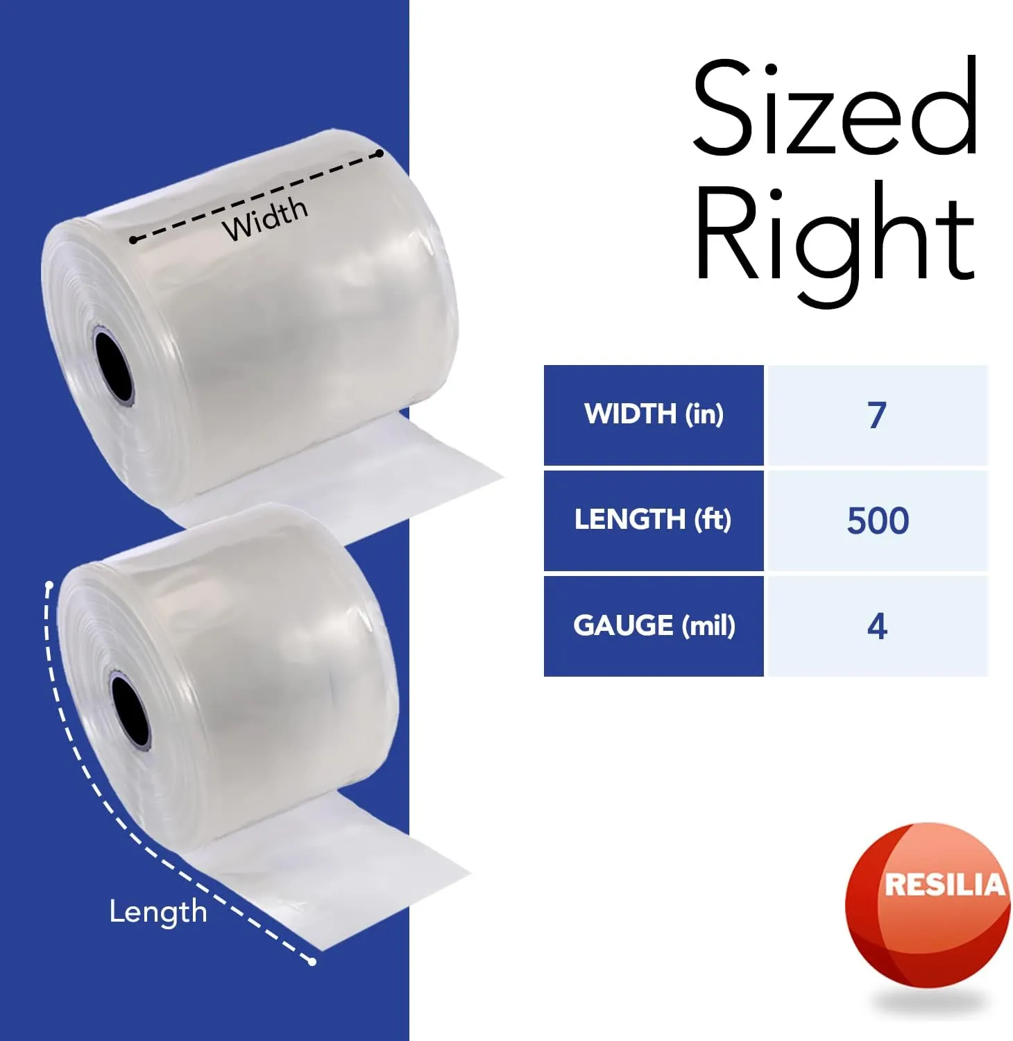 Resilia Lay Flat Poly Tubing - Food-Grade Polyethylene, Custom Poly Bag Packaging Solution, 7 Inches x 500 Feet, 4-Mil Thickness, 1 Roll