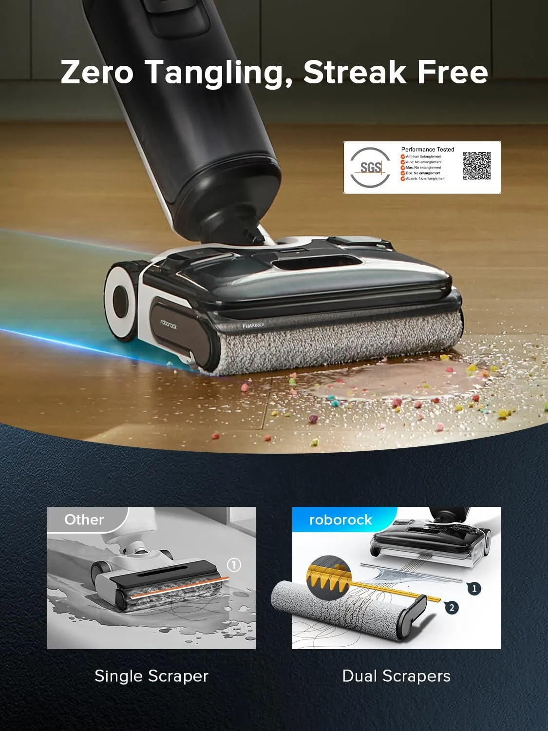 roborock F25 ACE Wet Dry Vacuum Cleaner, Cordless Vacuum Mop All in One for Hard Floor, 20000Pa Hardwood Floor Cleaner with Zero Tangle, 194°F Hot Air Flash Drying Electric Mop, 180° Lie Flat, WiFi