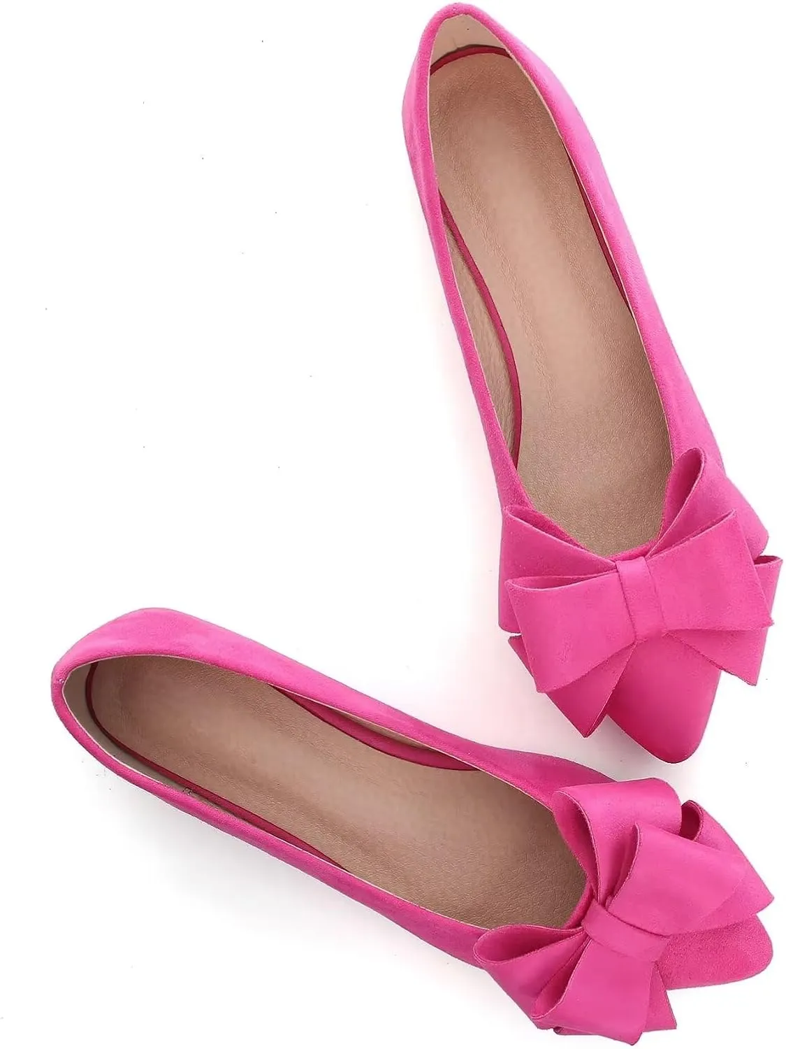 SAILING LU Bowknot Ballet Flats Womens Pointy Toe Casual Flat Shoes Suede Dress Shoes Wear to Work Slip On Moccasins