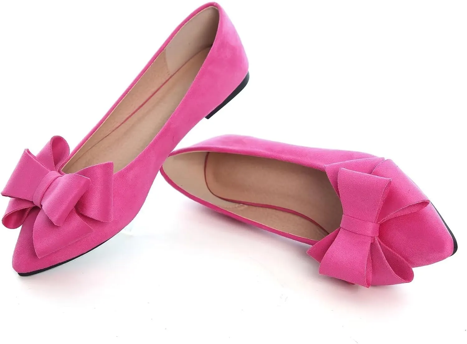 SAILING LU Bowknot Ballet Flats Womens Pointy Toe Casual Flat Shoes Suede Dress Shoes Wear to Work Slip On Moccasins