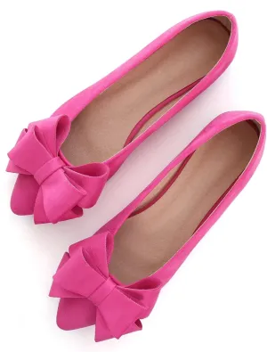 SAILING LU Bowknot Ballet Flats Womens Pointy Toe Casual Flat Shoes Suede Dress Shoes Wear to Work Slip On Moccasins