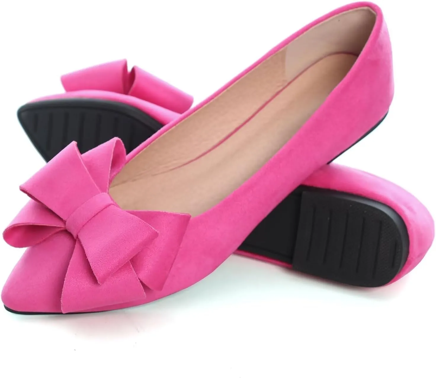 SAILING LU Bowknot Ballet Flats Womens Pointy Toe Casual Flat Shoes Suede Dress Shoes Wear to Work Slip On Moccasins