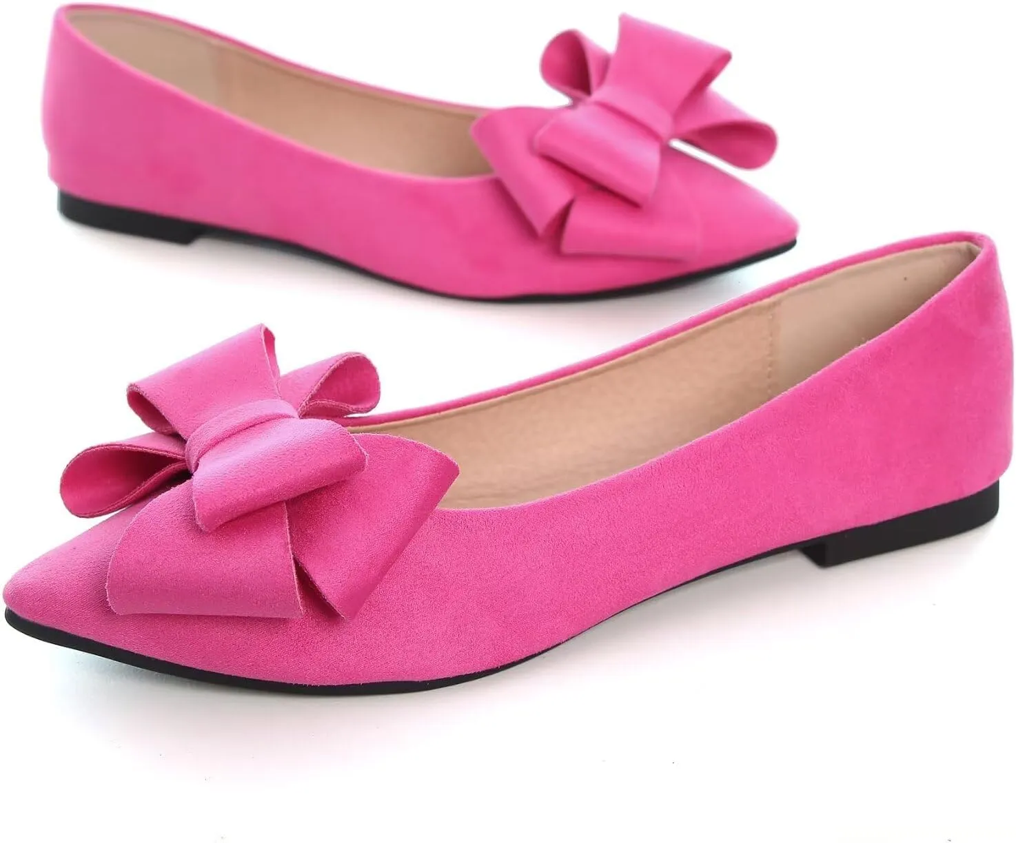 SAILING LU Bowknot Ballet Flats Womens Pointy Toe Casual Flat Shoes Suede Dress Shoes Wear to Work Slip On Moccasins