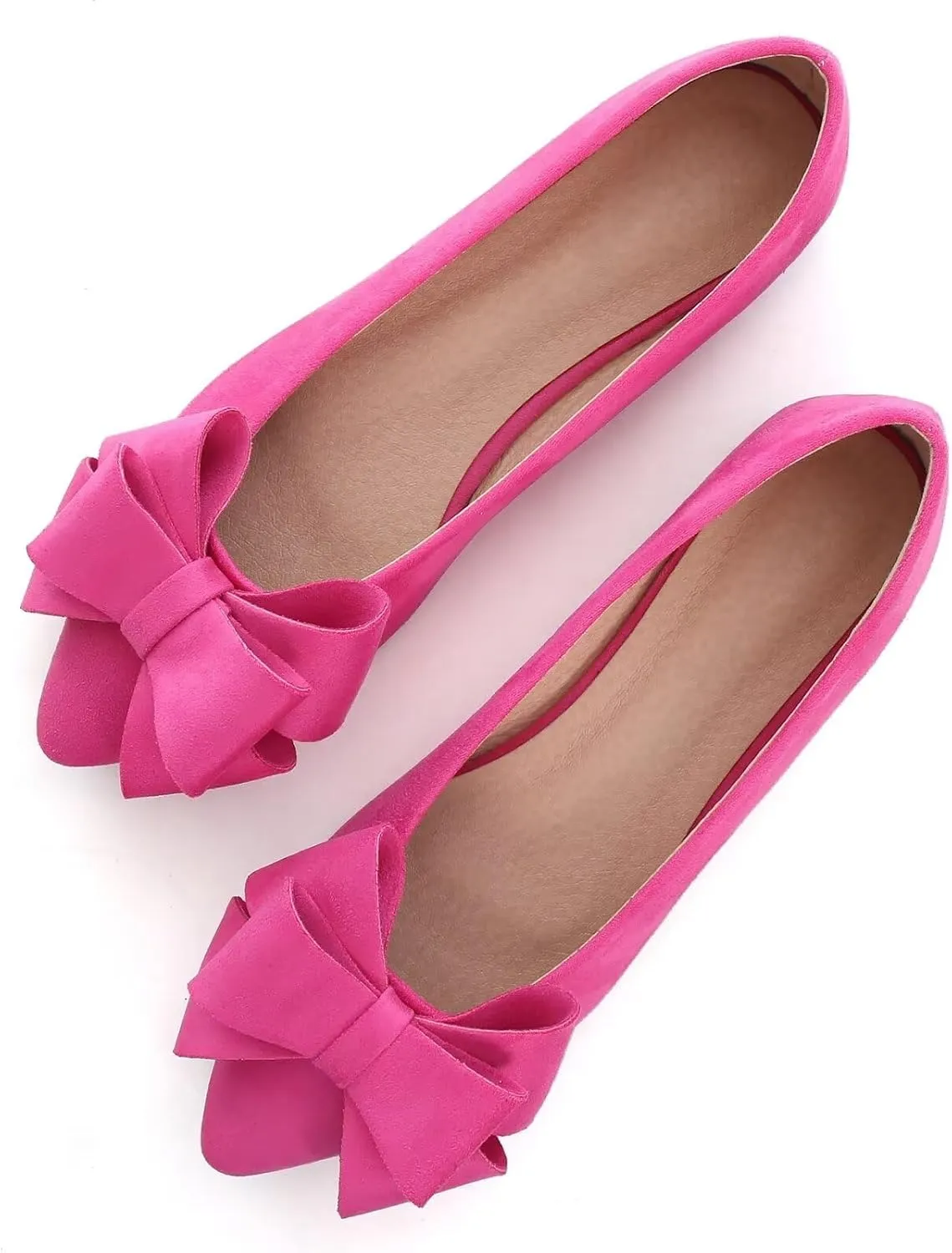SAILING LU Bowknot Ballet Flats Womens Pointy Toe Casual Flat Shoes Suede Dress Shoes Wear to Work Slip On Moccasins