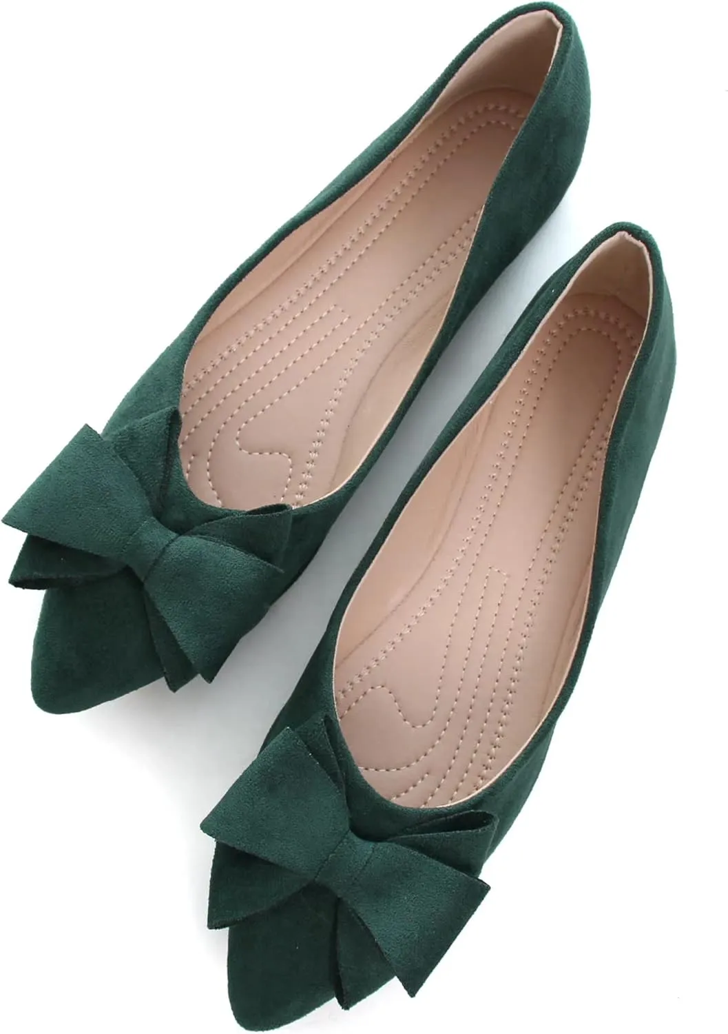 SAILING LU Womens Bow-Knot Ballet Flats Pointed Toe Low-Heel Shoes Suede Dress Shoes Slip On Moccasins