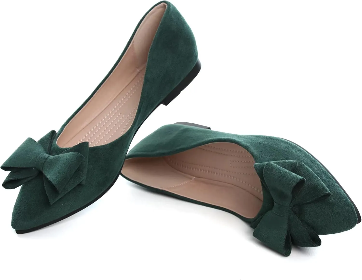 SAILING LU Womens Bow-Knot Ballet Flats Pointed Toe Low-Heel Shoes Suede Dress Shoes Slip On Moccasins