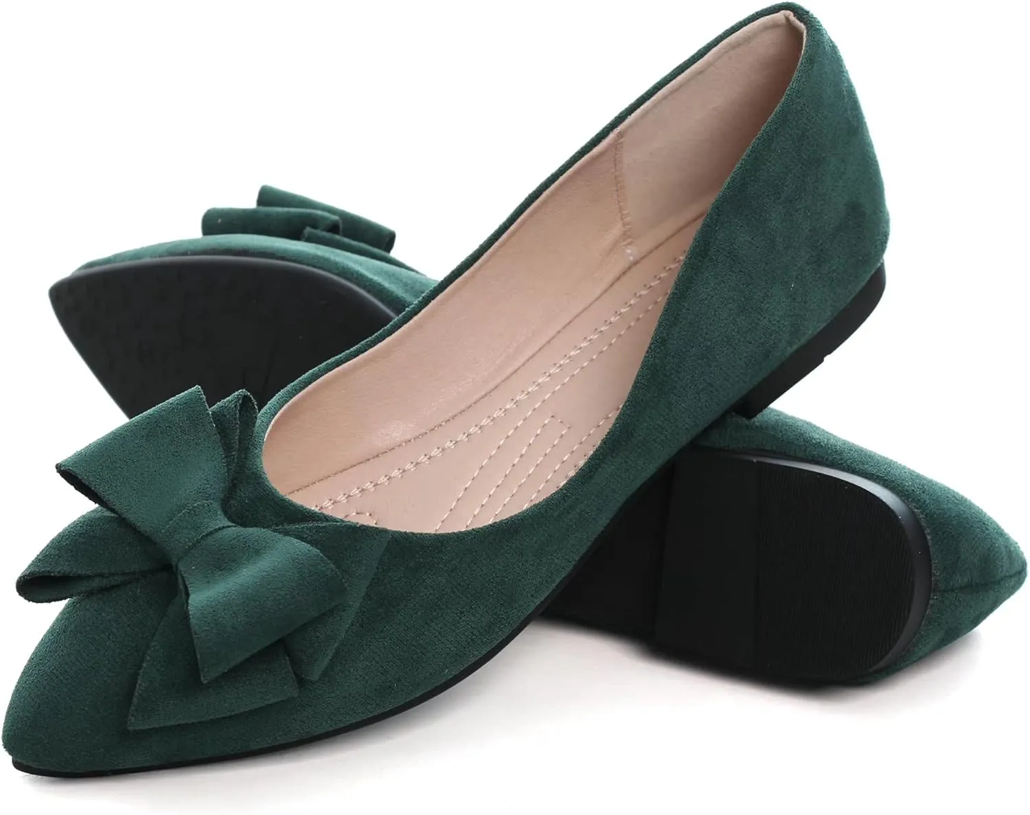 SAILING LU Womens Bow-Knot Ballet Flats Pointed Toe Low-Heel Shoes Suede Dress Shoes Slip On Moccasins