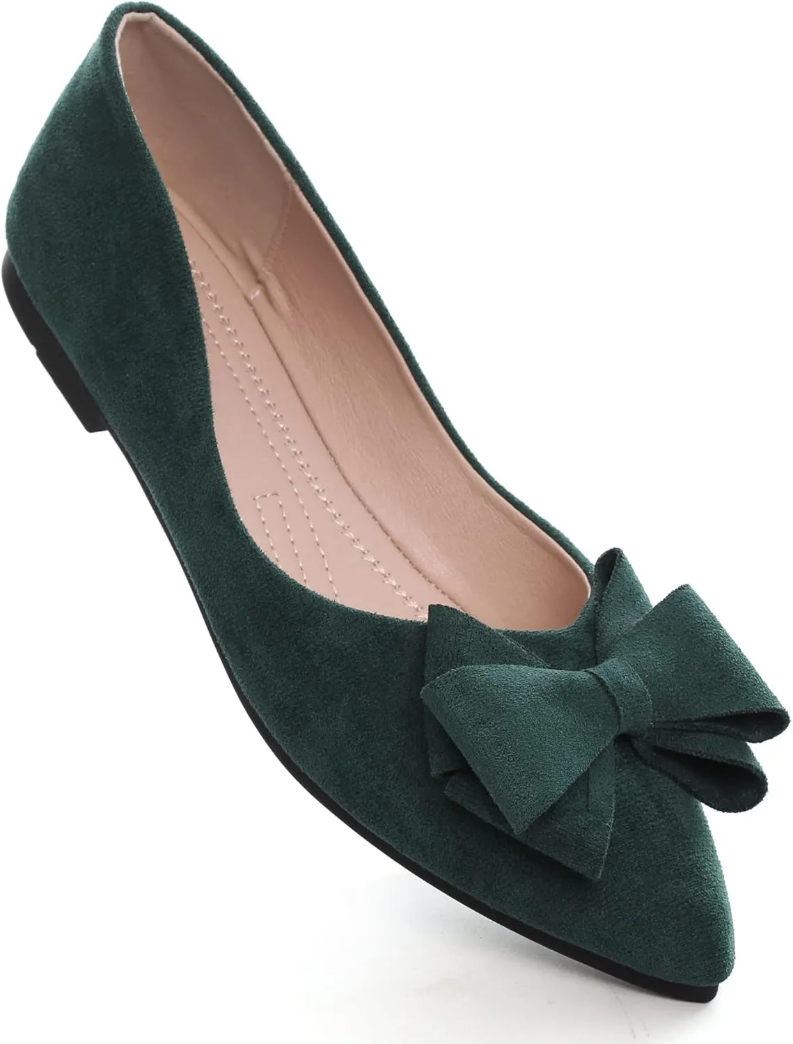 SAILING LU Womens Bow-Knot Ballet Flats Pointed Toe Low-Heel Shoes Suede Dress Shoes Slip On Moccasins