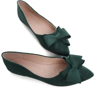 SAILING LU Womens Bow-Knot Ballet Flats Pointed Toe Low-Heel Shoes Suede Dress Shoes Slip On Moccasins