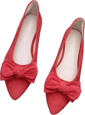 SAILING LU Women's Pointed Toe Ballet Flats Bow Suede Shoes Women Dressy Comfortable Slip-On Loafers