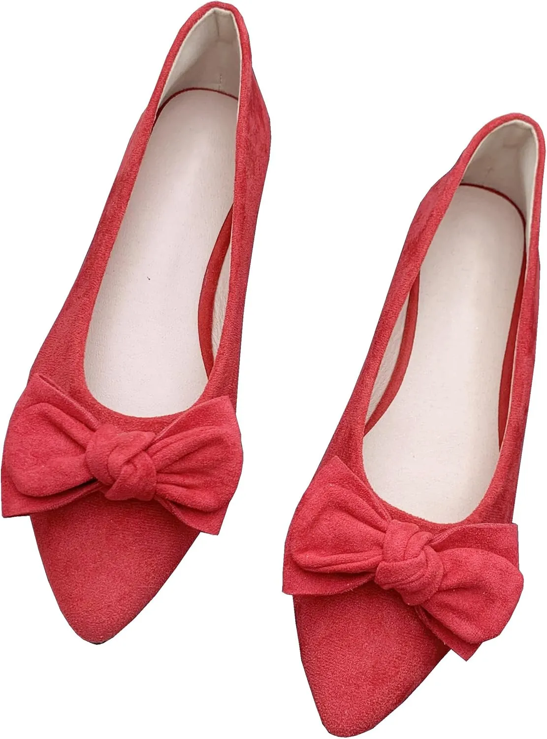 SAILING LU Women's Pointed Toe Ballet Flats Bow Suede Shoes Women Dressy Comfortable Slip-On Loafers