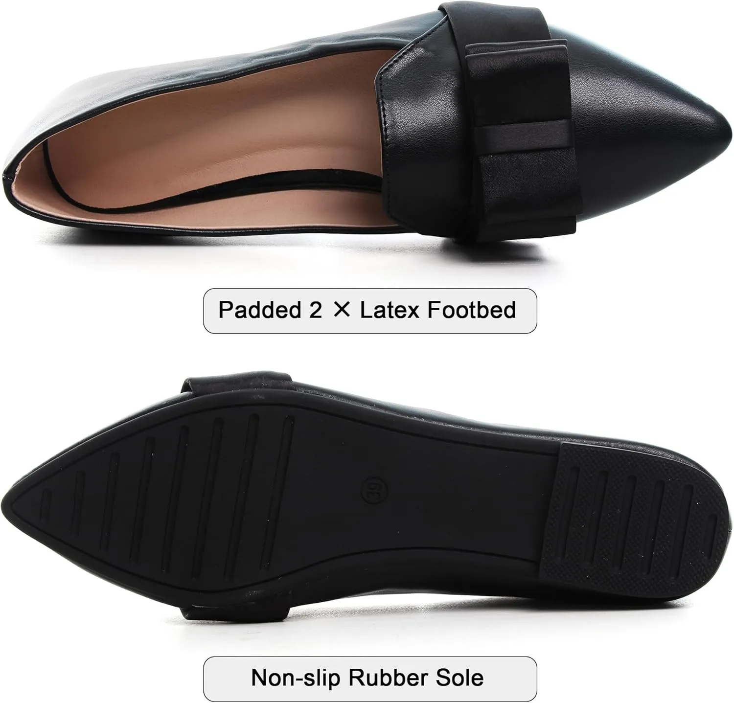 SAILING LU Womens Pointed Toe Shoes PU Ballet Flats Bow-Knot Dress Shoes Slip-on Comfortable Wear to Work Walking Flat Slip-ons