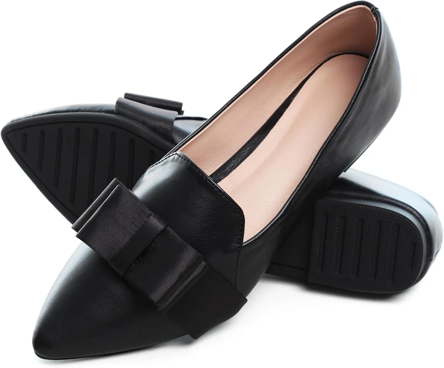 SAILING LU Womens Pointed Toe Shoes PU Ballet Flats Bow-Knot Dress Shoes Slip-on Comfortable Wear to Work Walking Flat Slip-ons