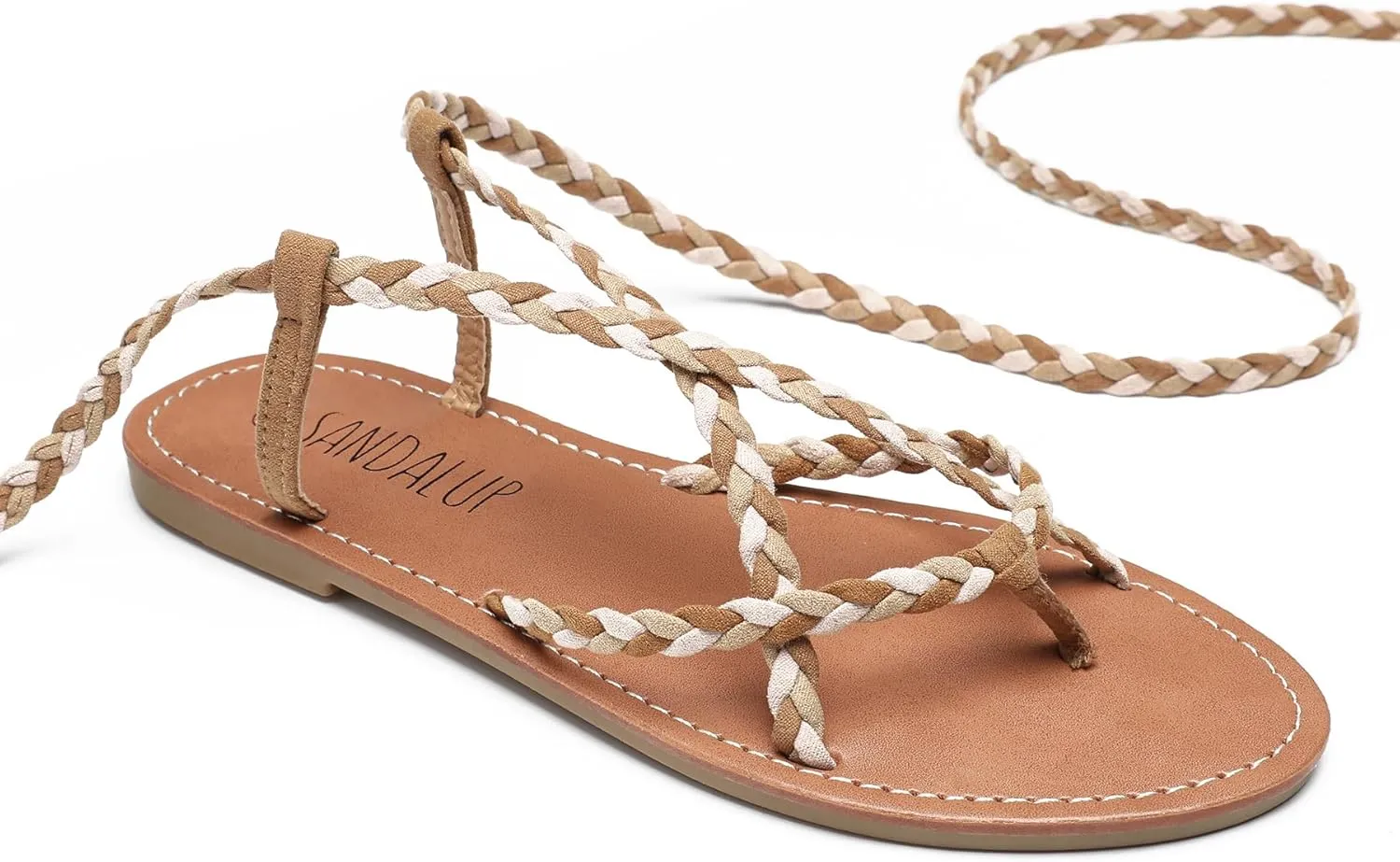 SANDALUP Women Braided Tie up Sandals