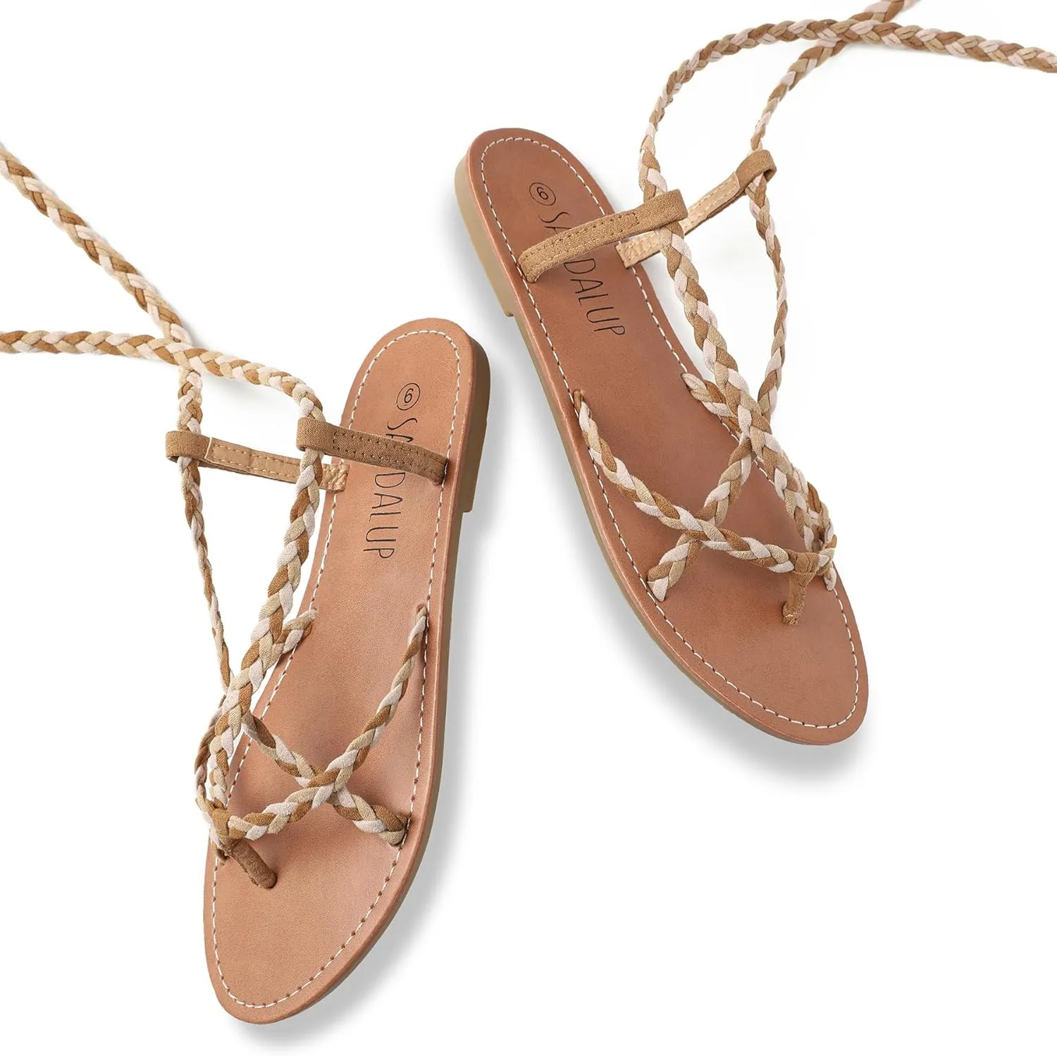 SANDALUP Women Braided Tie up Sandals