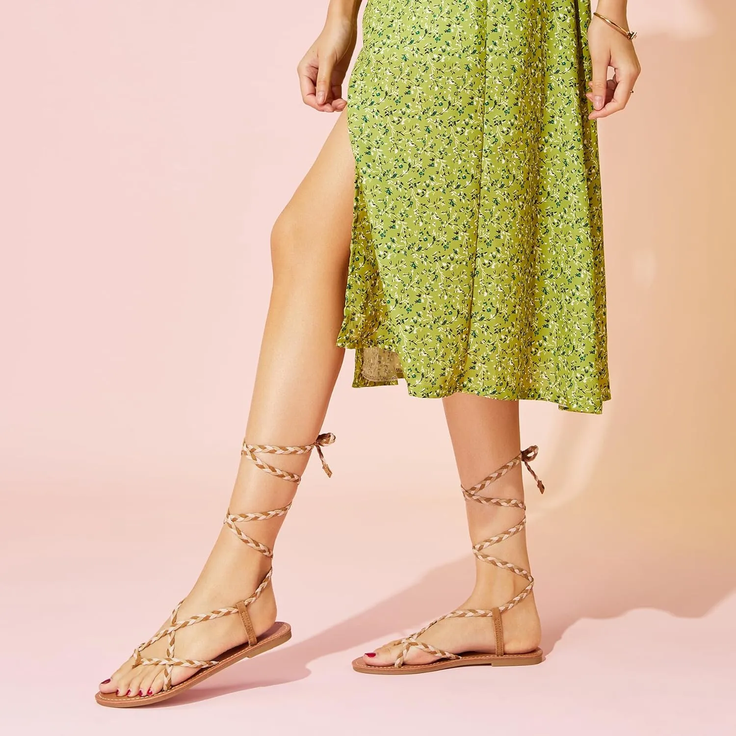 SANDALUP Women Braided Tie up Sandals