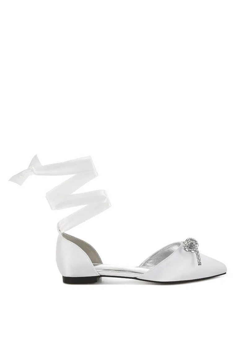 Simina Rhinestone Detail Bow Flat Sandals By RUW
