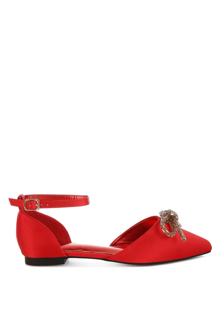 Simina Rhinestone Detail Bow Flat Sandals By RUW