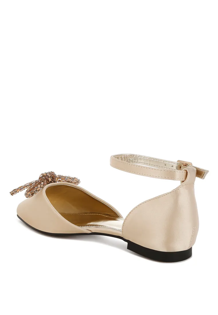 Simina Rhinestone Detail Bow Flat Sandals By RUW