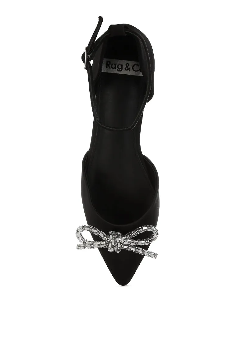 Simina Rhinestone Detail Bow Flat Sandals By RUW