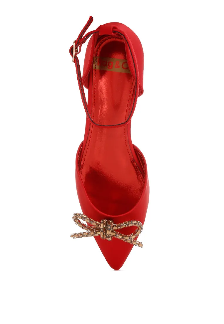 Simina Rhinestone Detail Bow Flat Sandals By RUW