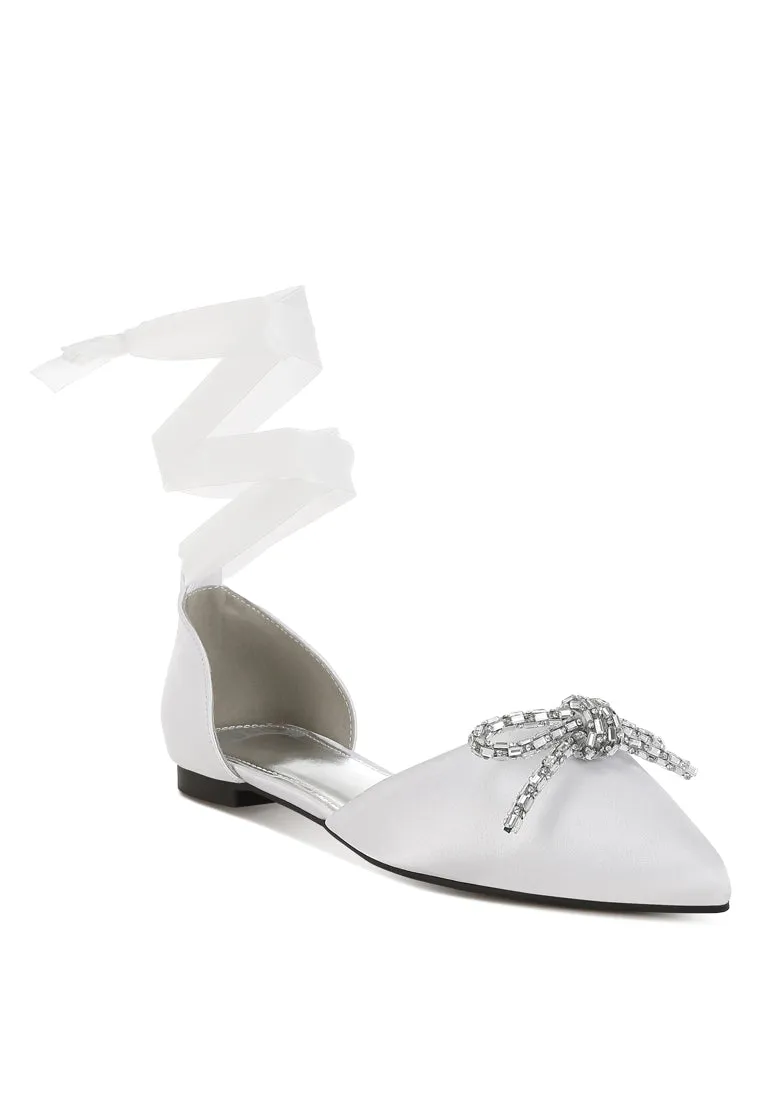 Simina Rhinestone Detail Bow Flat Sandals By RUW