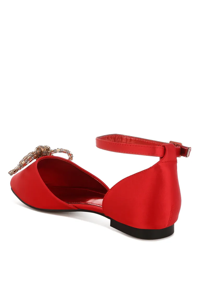 Simina Rhinestone Detail Bow Flat Sandals By RUW