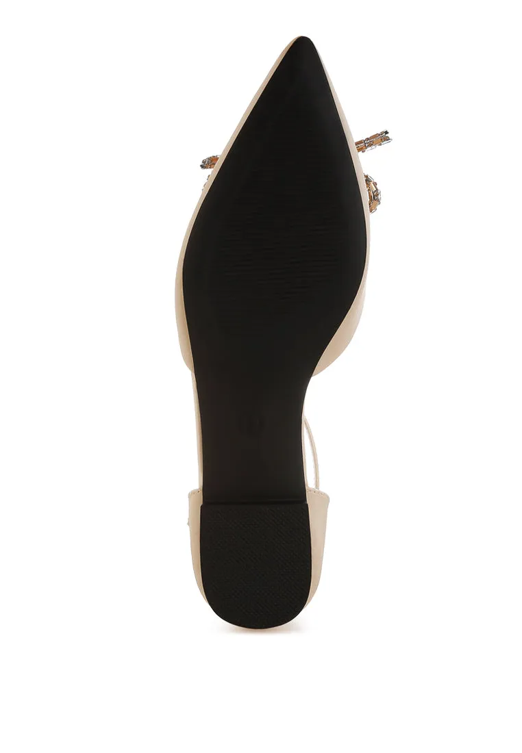 Simina Rhinestone Detail Bow Flat Sandals By RUW