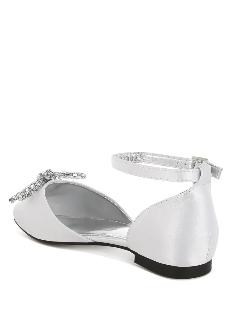 Simina Rhinestone Detail Bow Flat Sandals By RUW