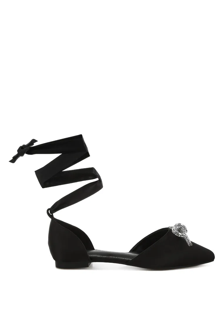 Simina Rhinestone Detail Bow Flat Sandals By RUW