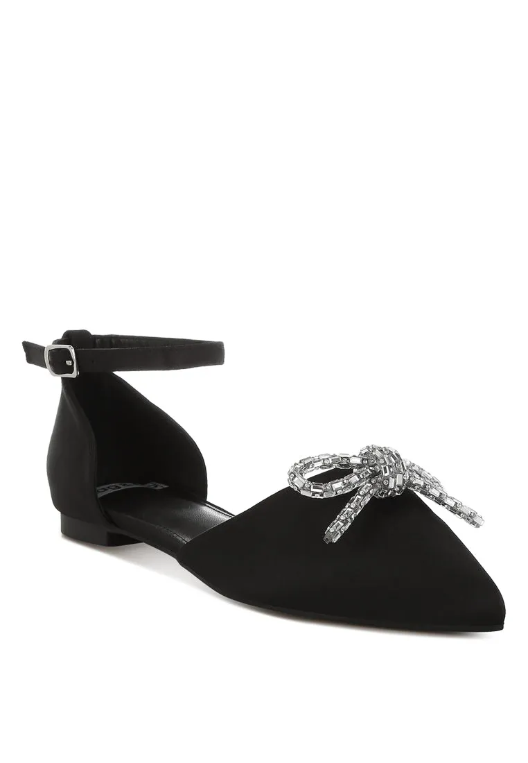 Simina Rhinestone Detail Bow Flat Sandals By RUW