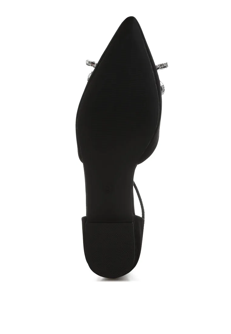 Simina Rhinestone Detail Bow Flat Sandals By RUW