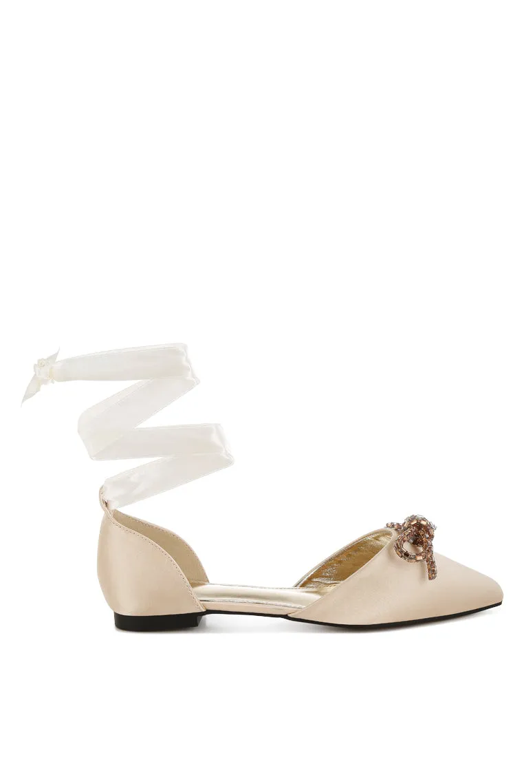 Simina Rhinestone Detail Bow Flat Sandals By RUW